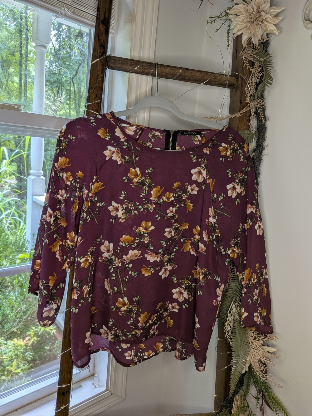 Papermoon Fall Floral Blouse Garden Cottage Festival Shirt